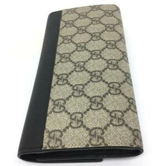 Gucci Leather GG Supreme Long Tri Black Brown Wallet Beige - Picture 7 of 7